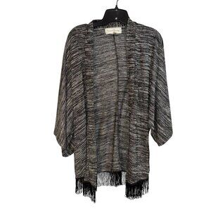 French Laundry Open Cardigan Black Fringe Womens Small  Gray Casual Rayon White